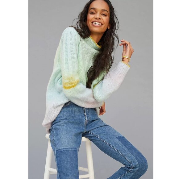 Anthropologie Perri Ombre Tunic Sweater / Small / Mint Purple Wool Alpaca Long - Picture 1 of 11